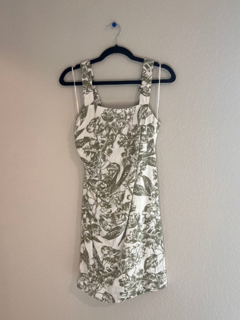 Abercrombie & Fitch White Olive Floral Linen Blend Mini Dress Size Small